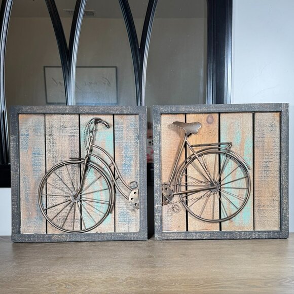 Rustic Wall Decor Other - Rustic Farmhouse Bicycle Wall Art Duo — Metal & Wood Panels